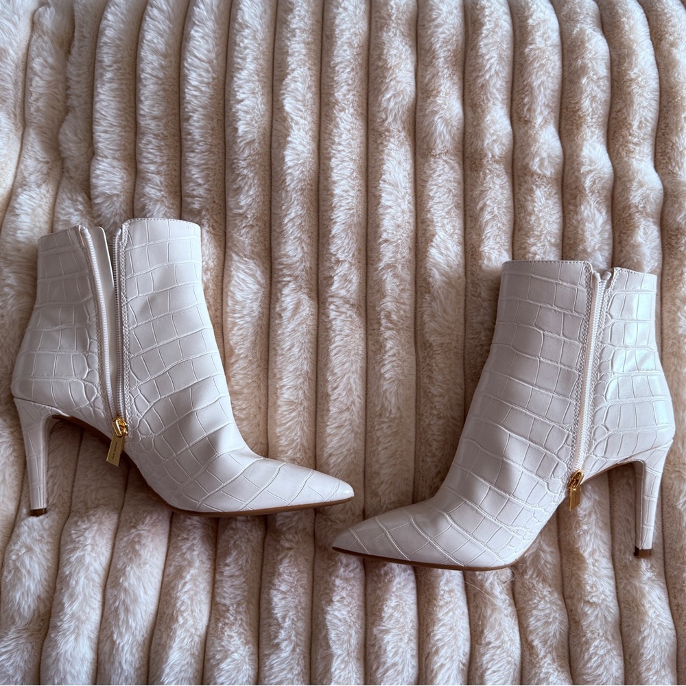 Michael Kors Cream Croc-Embossed Ankle Booties